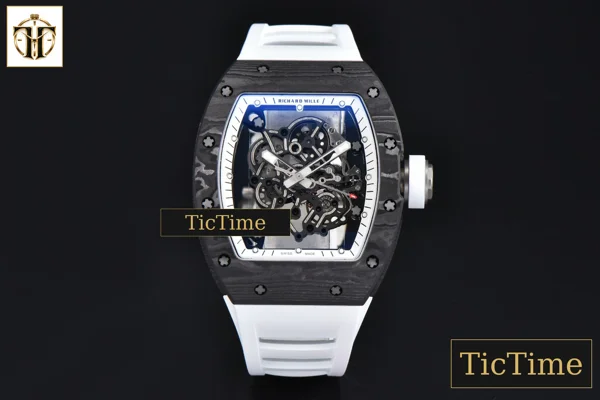 Foto frontal — Ti Case RM055 42.7mm APSF White Skeleton Dial Black Bezel White Crown White Rubber Strap RMUL2
