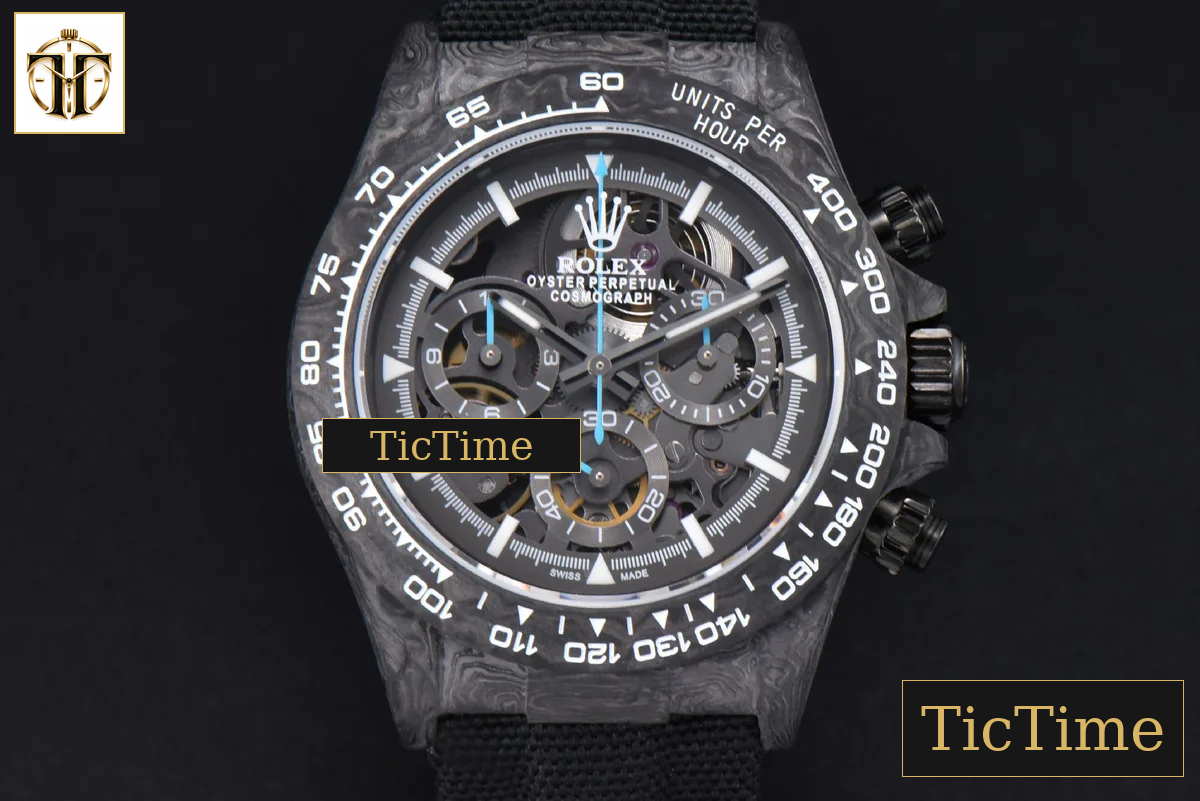 Daytona Montoya Carbon Fiber 40mm DIWF Skeleton Dial Blue Hand Black Nylon Strap 4130 — foto 2