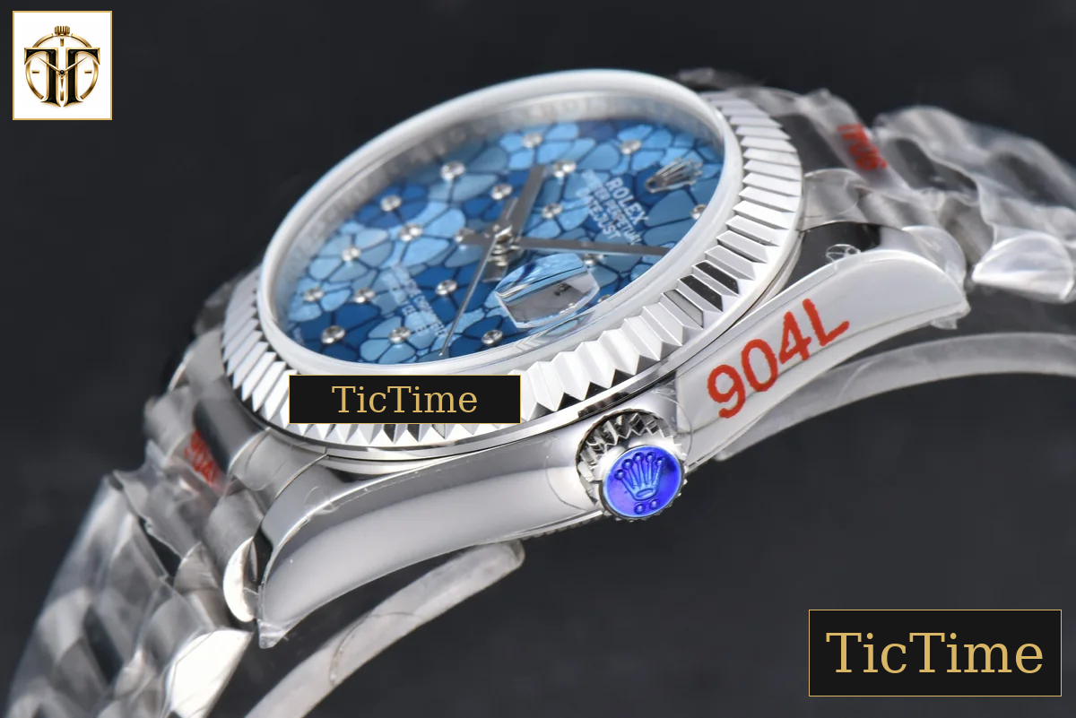 DateJust 904L Fluted Bezel 31mm GMF Blue Flowers Dial President Bracelet A2824 — foto 12