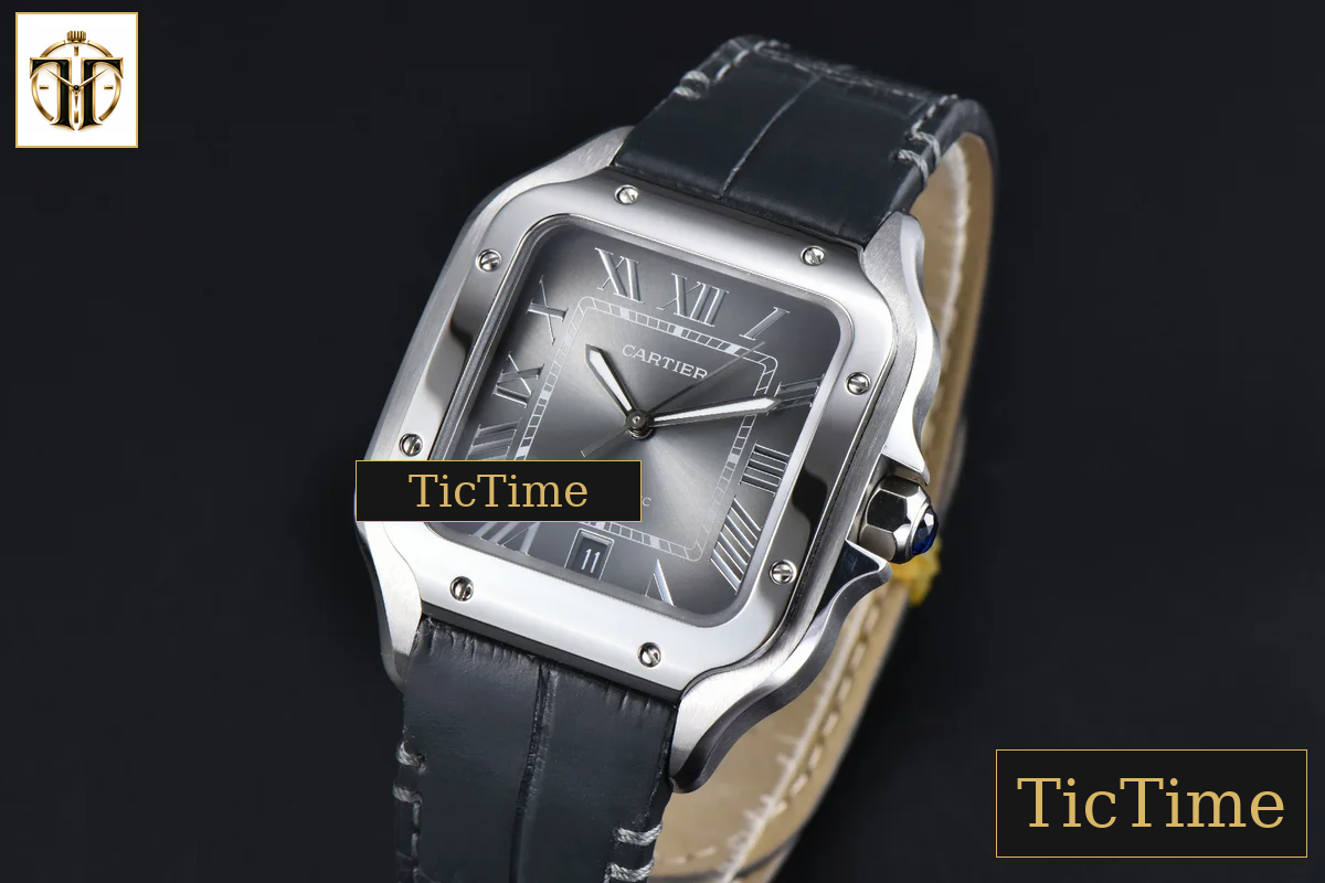 Santos de Cartier Large 40mm AF SS Grey Dial Black Leather Strap Miyota 9015 — foto 3