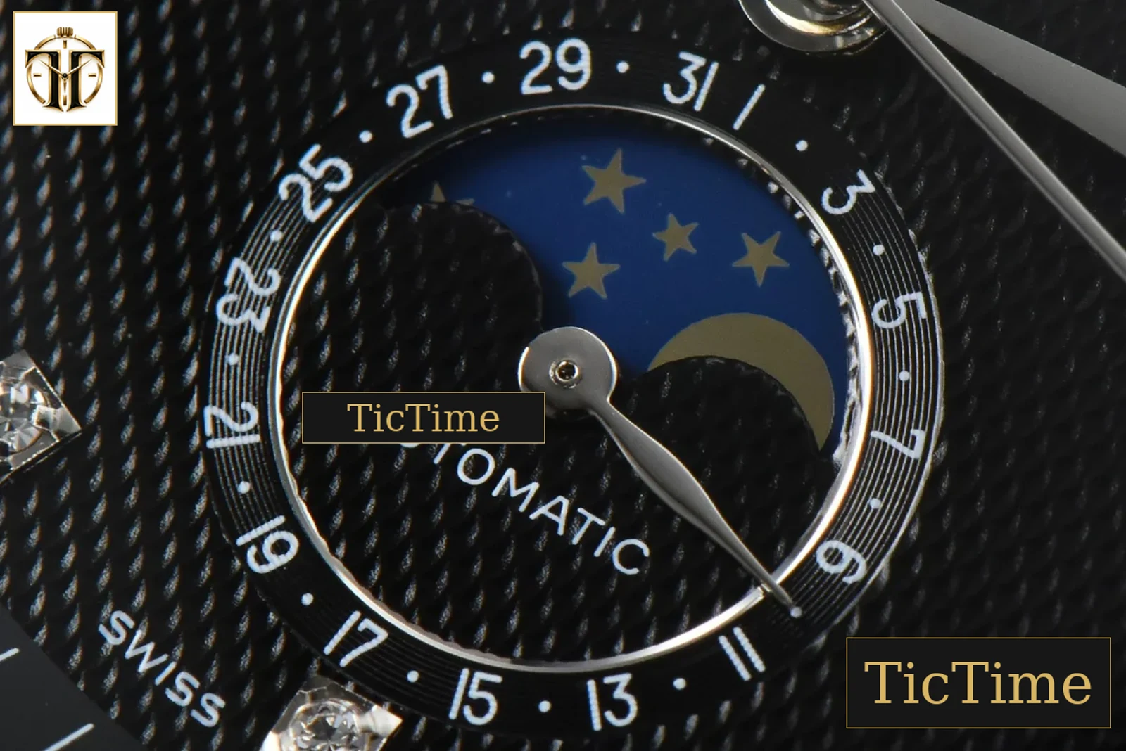 Master Moonphase 40mm GF Black Dial Diamond Marker Black Leather Strap A899 — foto 7