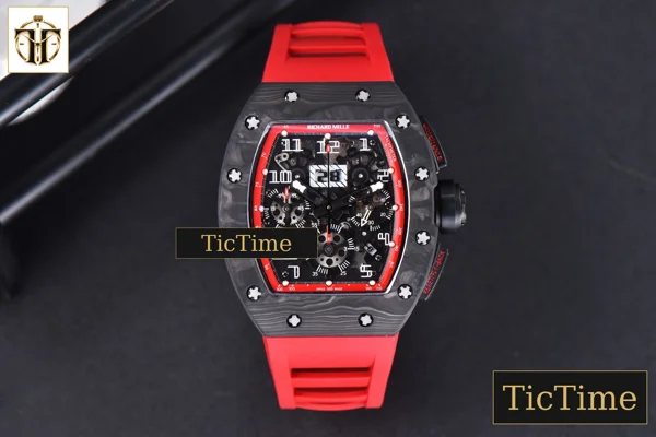 Foto frontal — NTPT Chrono RM011 KVF Red Skeleton Dial Black Crown Red Rubber Strap V2 A7750