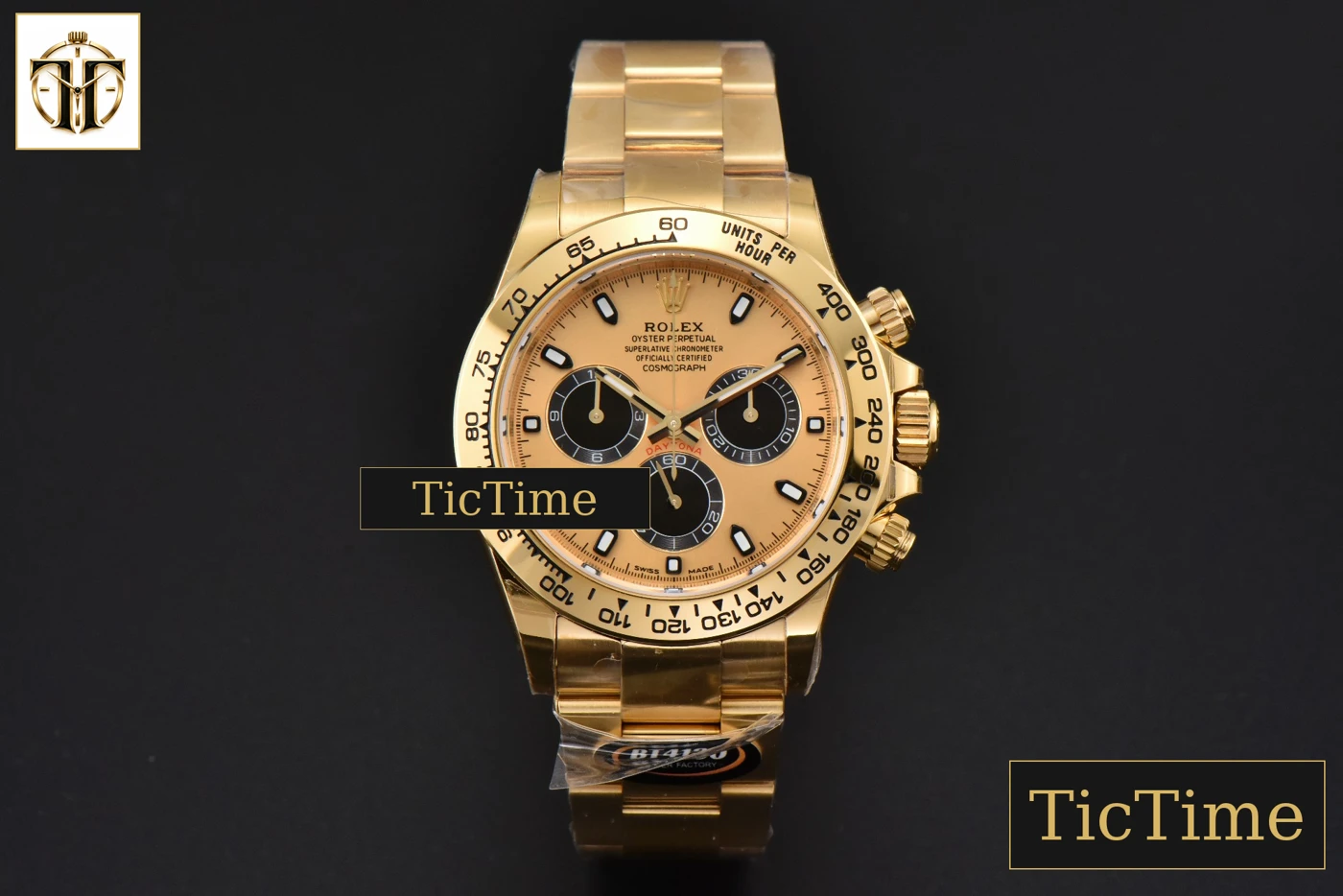 Vista frontal — Daytona 116508 40mm BTF YG YG Dial Black Subdial YG Bracelet SA4130