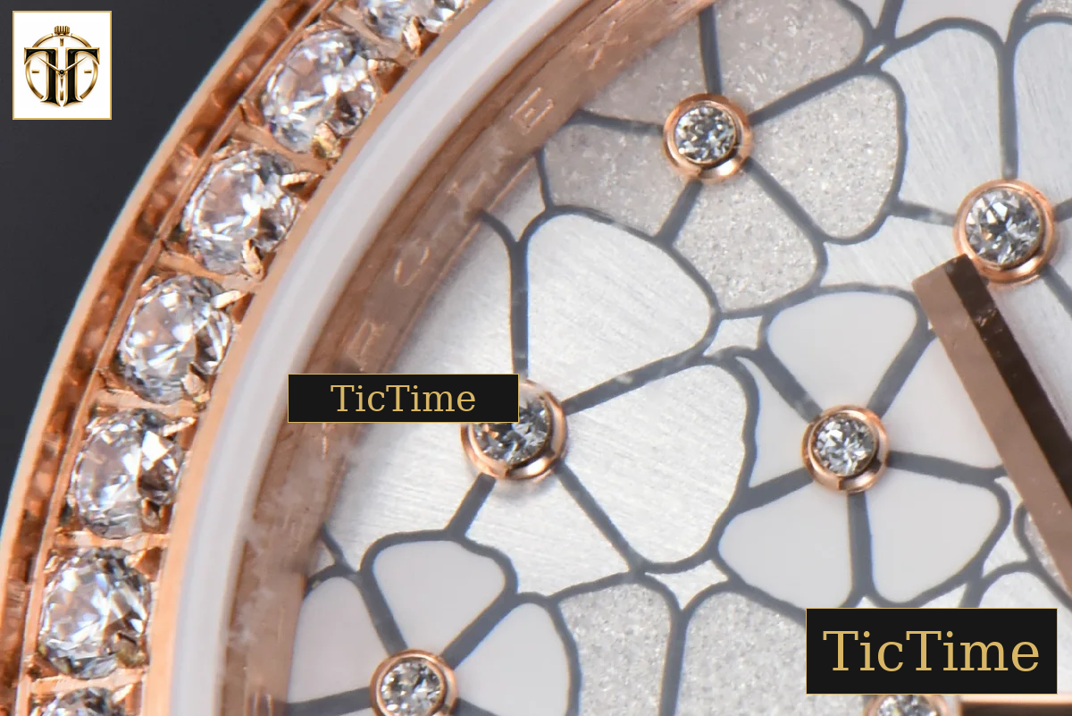 DateJust 904L 31mm GMF RG Diamond Bezel Silver Flowers Dial President Bracelet A2824 — foto 7