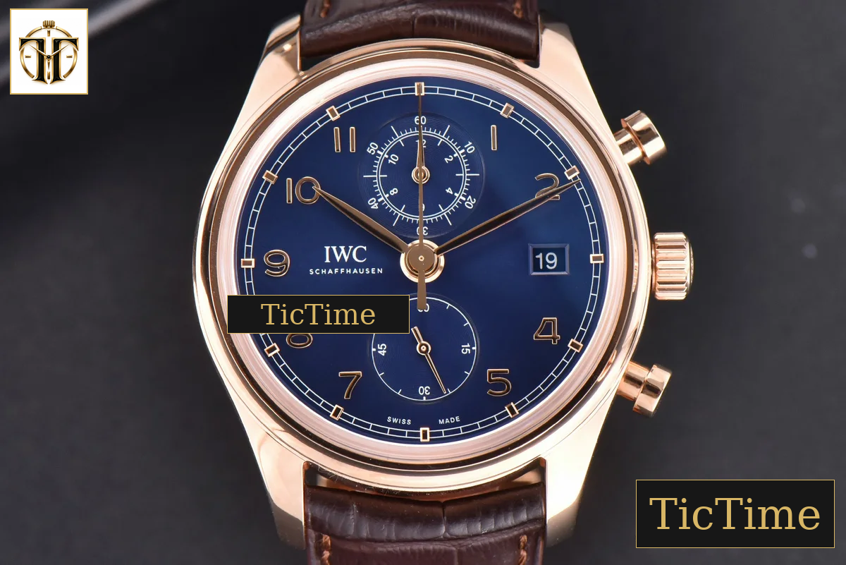 Portuguese Chrono IW390305 42mm ZF Blue Dial Brown Leather Strap A7750 — foto 2