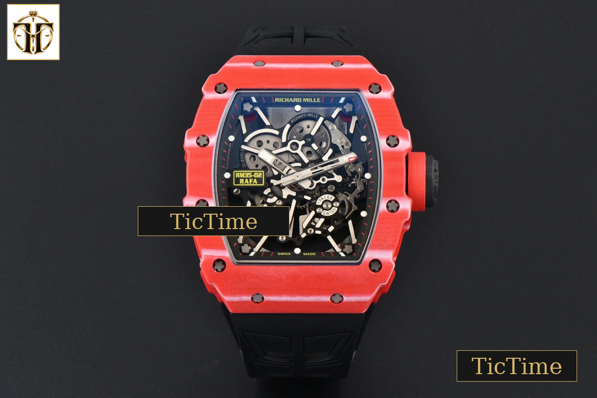 NTPT RM035-02 ZF Red Bezel Black Skeleton Dial Red Crown Black Rubber Strap V7 RMAL1 — foto 2