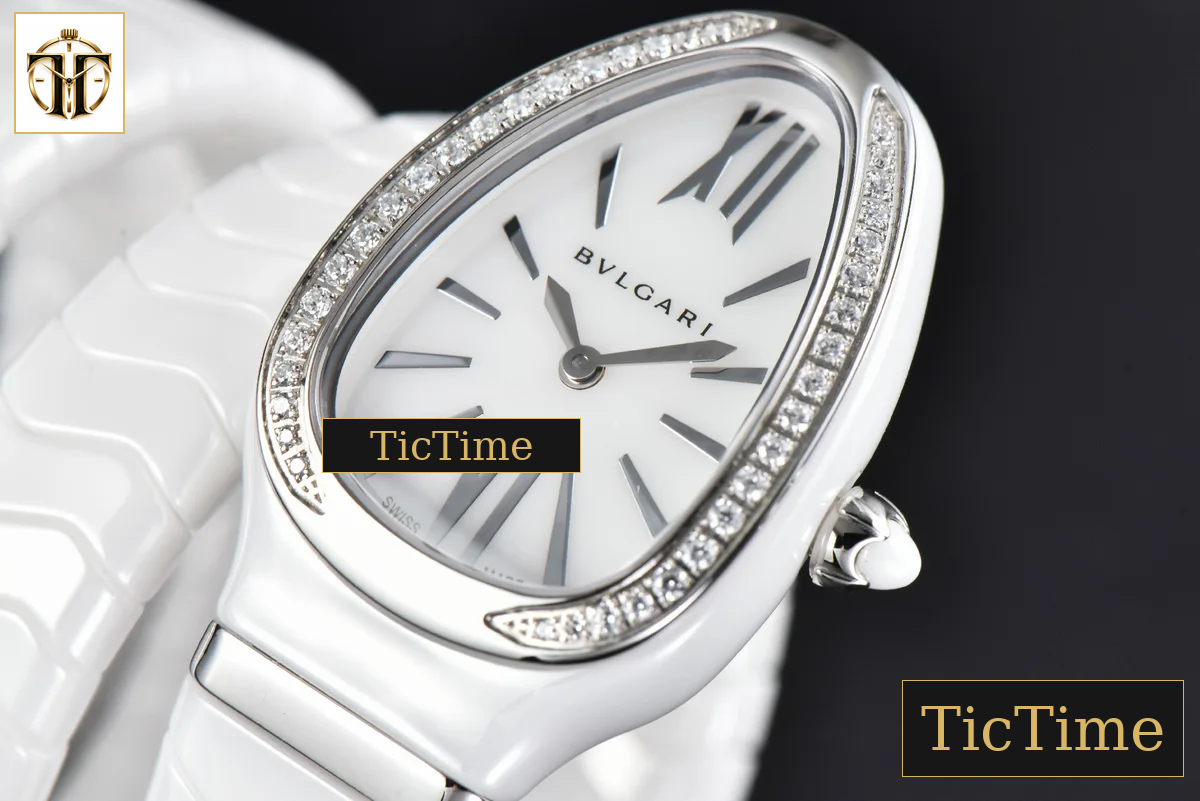 Serpenti Spiga 35mm BVF SS Polycyclic White Ceramic White Dial Diamond Bezel Quartz — foto 4