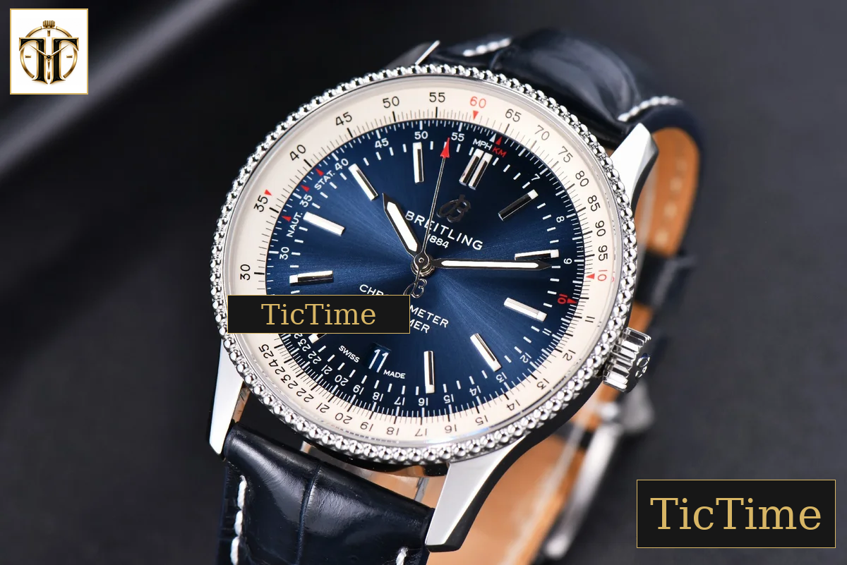 Navitimer 41mm TF SS Blue Dial White Bezel Blue Leather Strap A2824 — foto 4