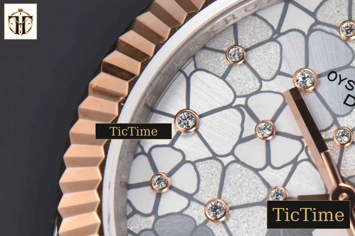 DateJust 904L 31mm GMF RG/SS Fluted Bezel Silver Flowers Dial Oyster Bracelet A2824 — foto 7