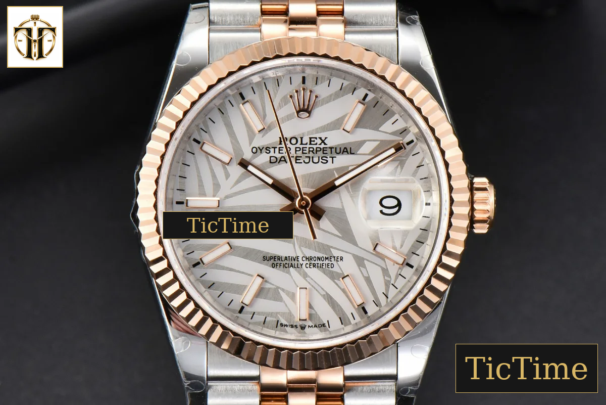 DateJust 36mm BPF RG/SS Fluted Bezel Silver Plam Dial Jubilee Bracelet A2824 — foto 2