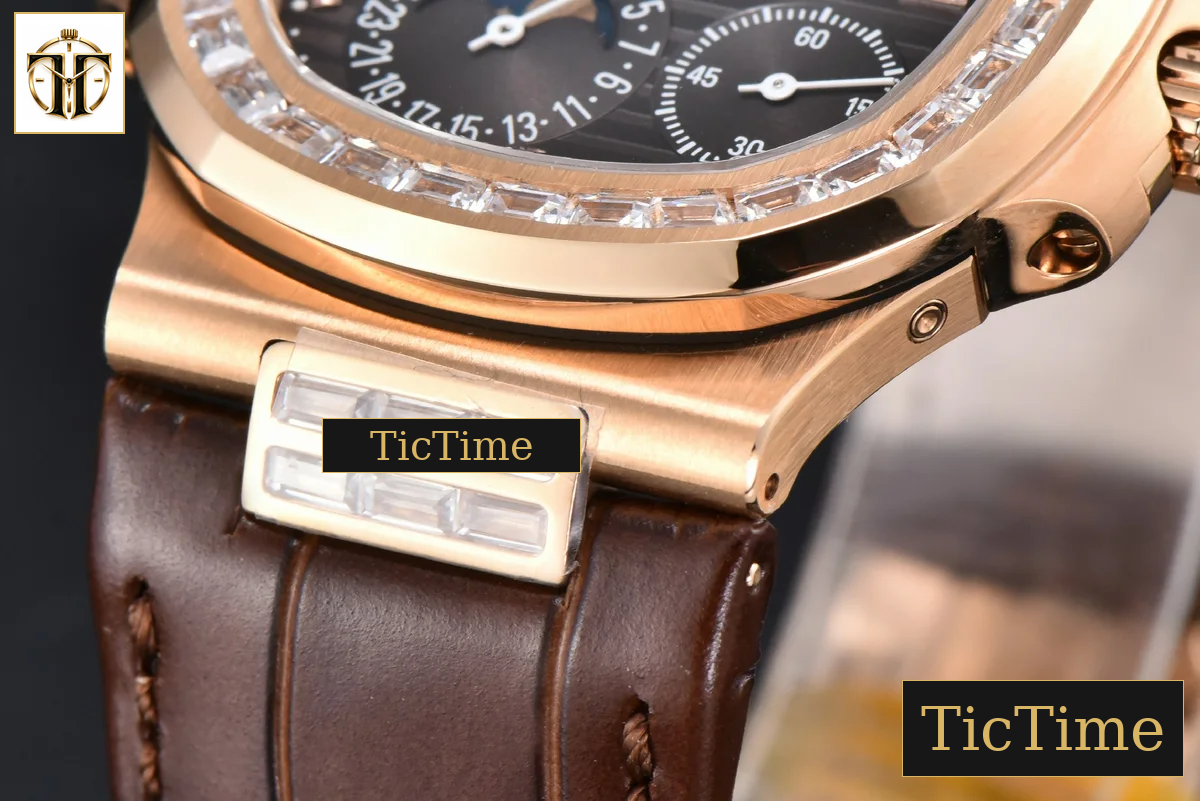 Nautilus 5712 40mm PPF RG Diamond Bezel Gray Dial Diamond Marker Moonphase Brown Leather Strap A240 — foto 11