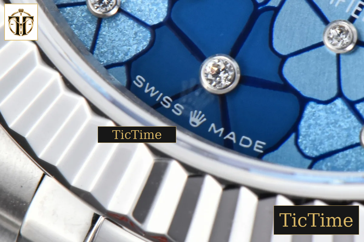 DateJust 904L Fluted Bezel 31mm GMF Blue Flowers Dial Jubilee Bracelet A2824 — foto 9
