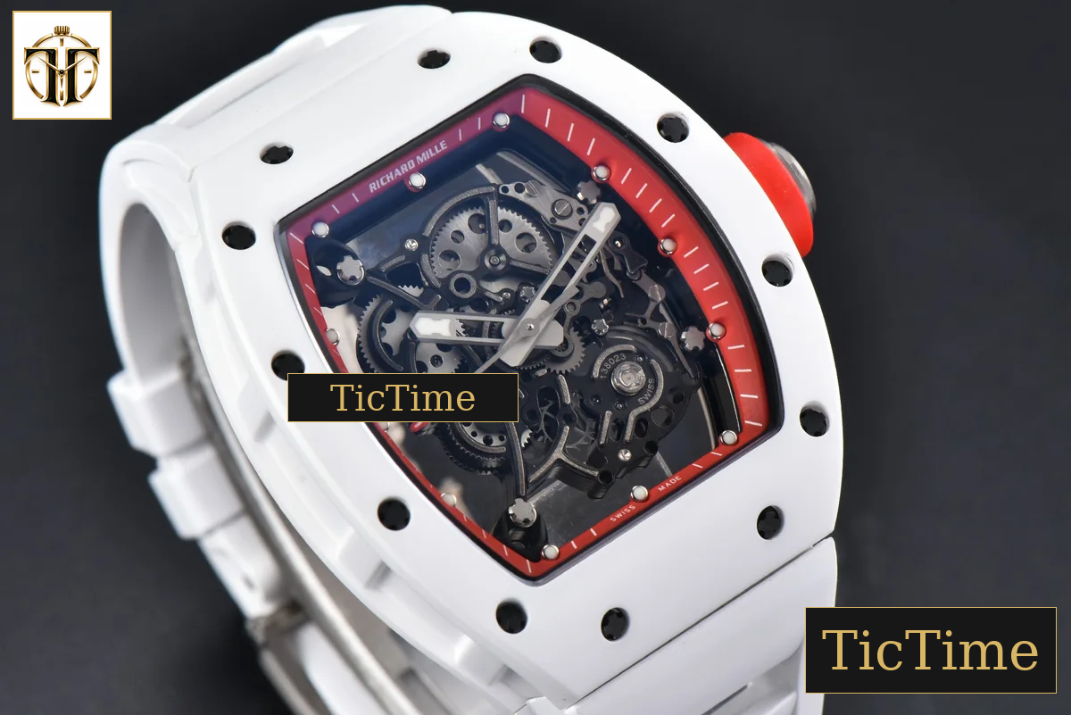RM055 42.7mm BBRF White Ceramic Red Skeleton Dial White Rubber Strap RMUL2 — foto 14