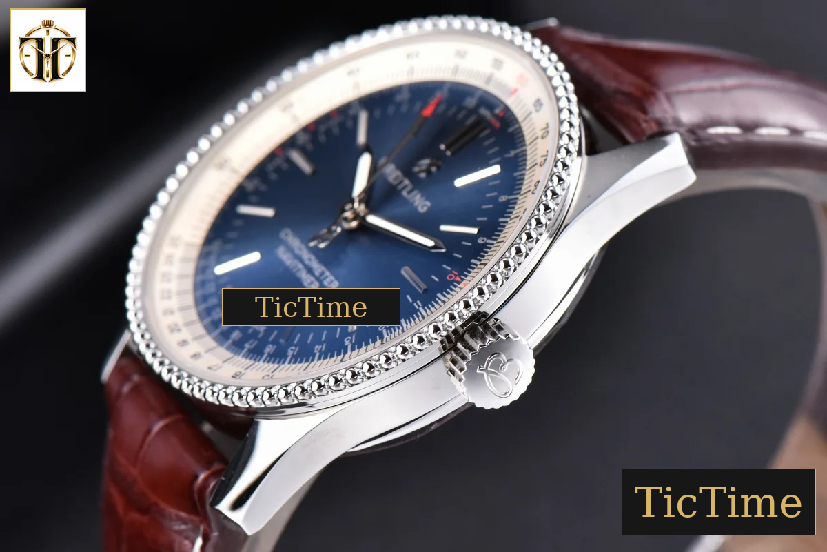 Navitimer 38mm TF SS Blue Dial White Bezel Brown Leather Strap A2824 — foto 9