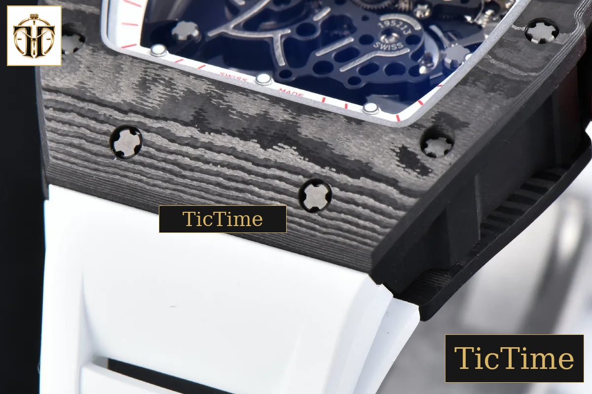 RM055 42.7mm APSF White Skeleton Dial Black Bezel Red Crown White Rubber Strap RMUL2 — foto 11