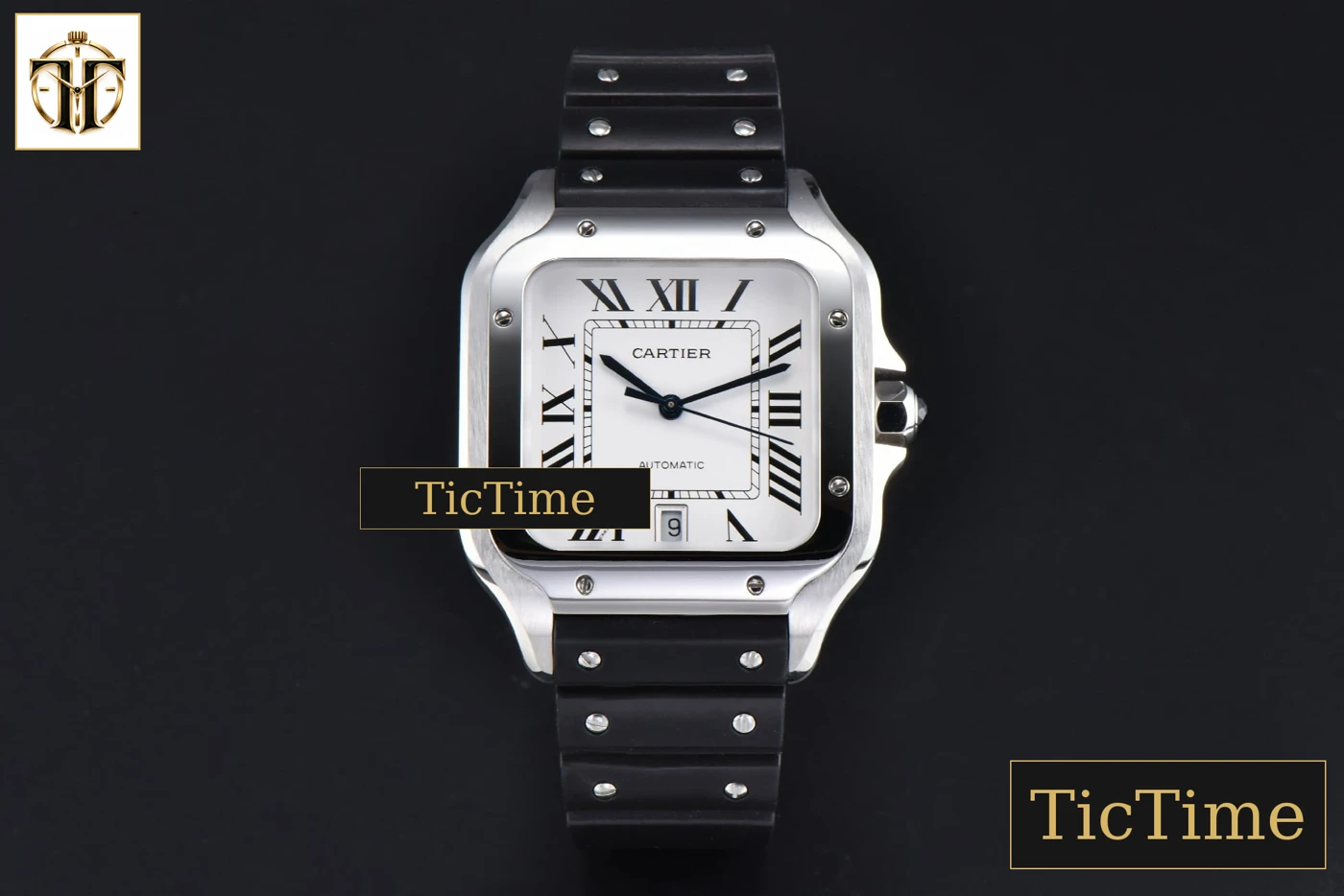 Vista frontal — Santos de Cartier Large 40mm AF SS White Dial Black Rubber Strap Miyota 9015