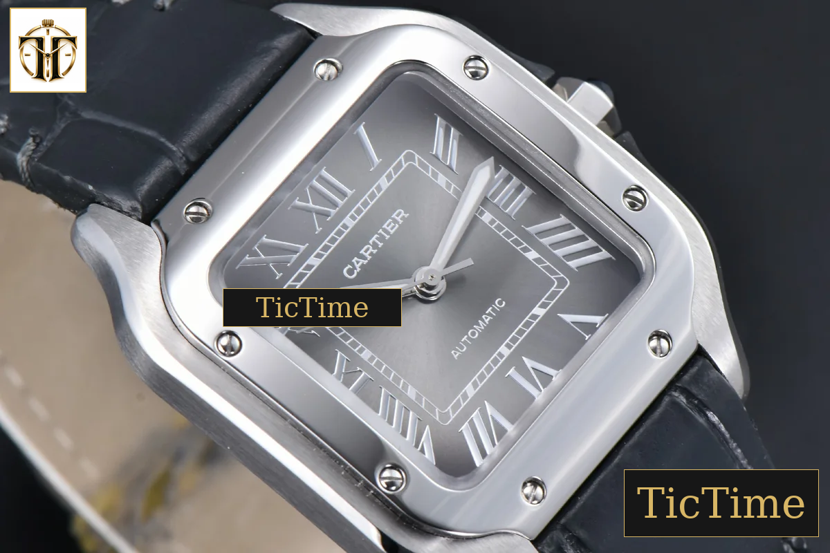 Santos de Cartier Medium 35mm AF SS Grey Dial Black Leather Strap Miyota 9015 — foto 10