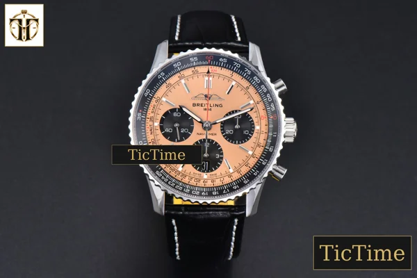 Foto frontal — Navitimer B01 43mm BLSF RG Dial Black Subdial Black Leather Strap A7750