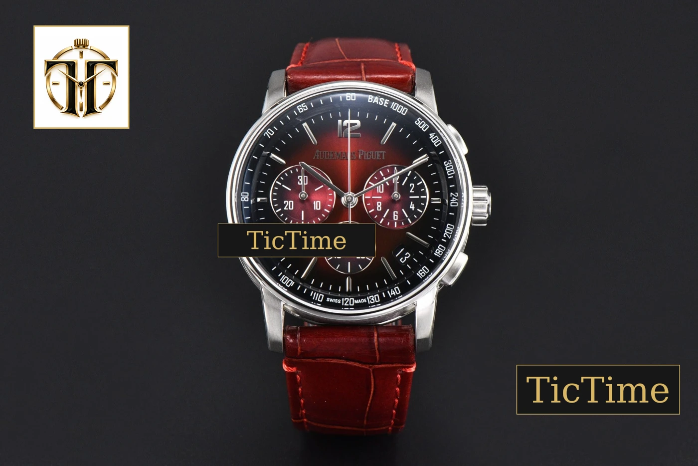 Vista frontal — Code 11.59 Chrono 26393 41mm APSF SS Red/Black Dial Red Leather Strap SA4401