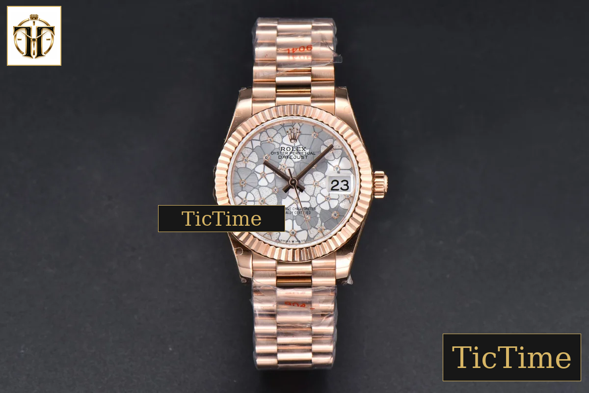 DateJust 904L 31mm GMF RG Fluted Bezel Silver Flowers Dial President Bracelet A2824 — foto 3