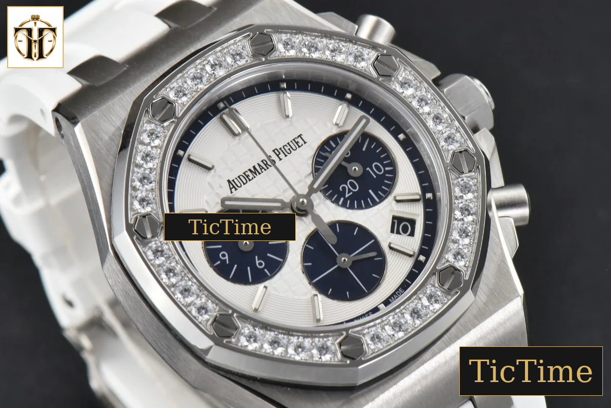 Offshore Ladies 26231ST 37mm RXWF Diamond White Dial Blue Subdial White Rubber Strap Quartz — foto 12