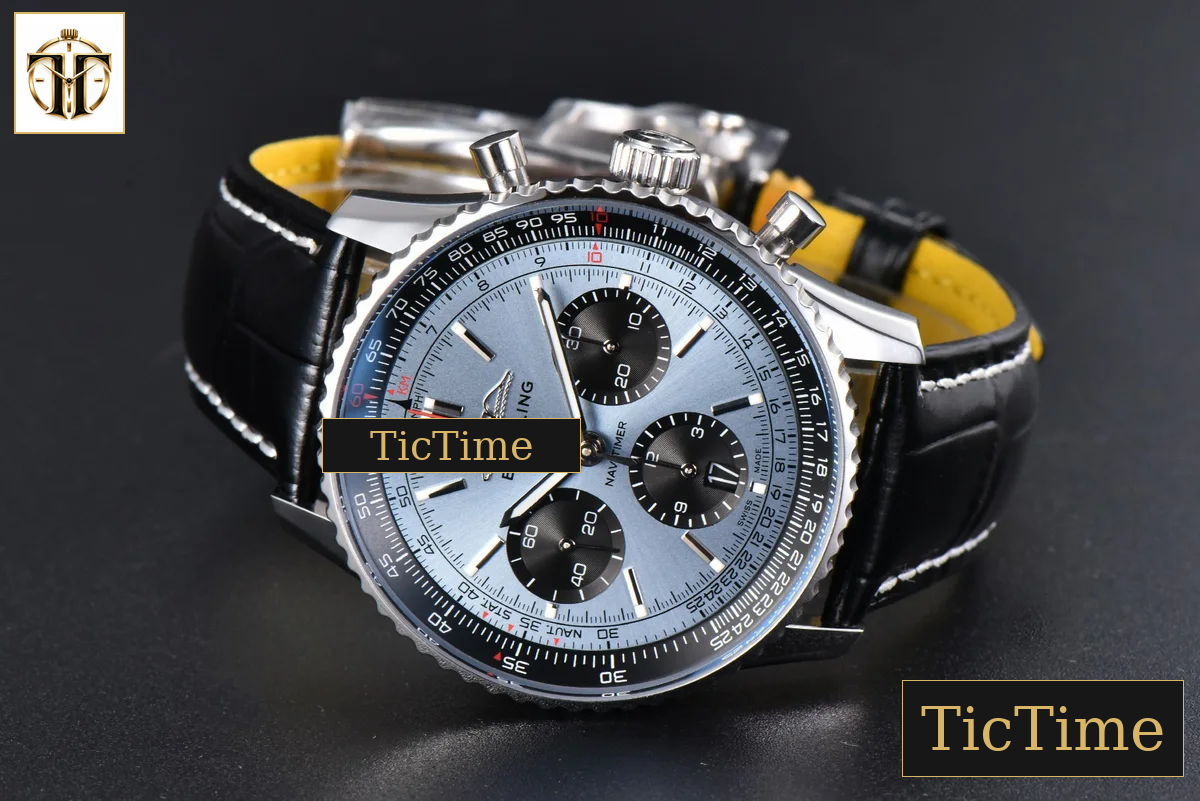 Navitimer B01 43mm BLSF Ice Blue Dial Black Subdial Black Leather Strap A7750 — foto 13