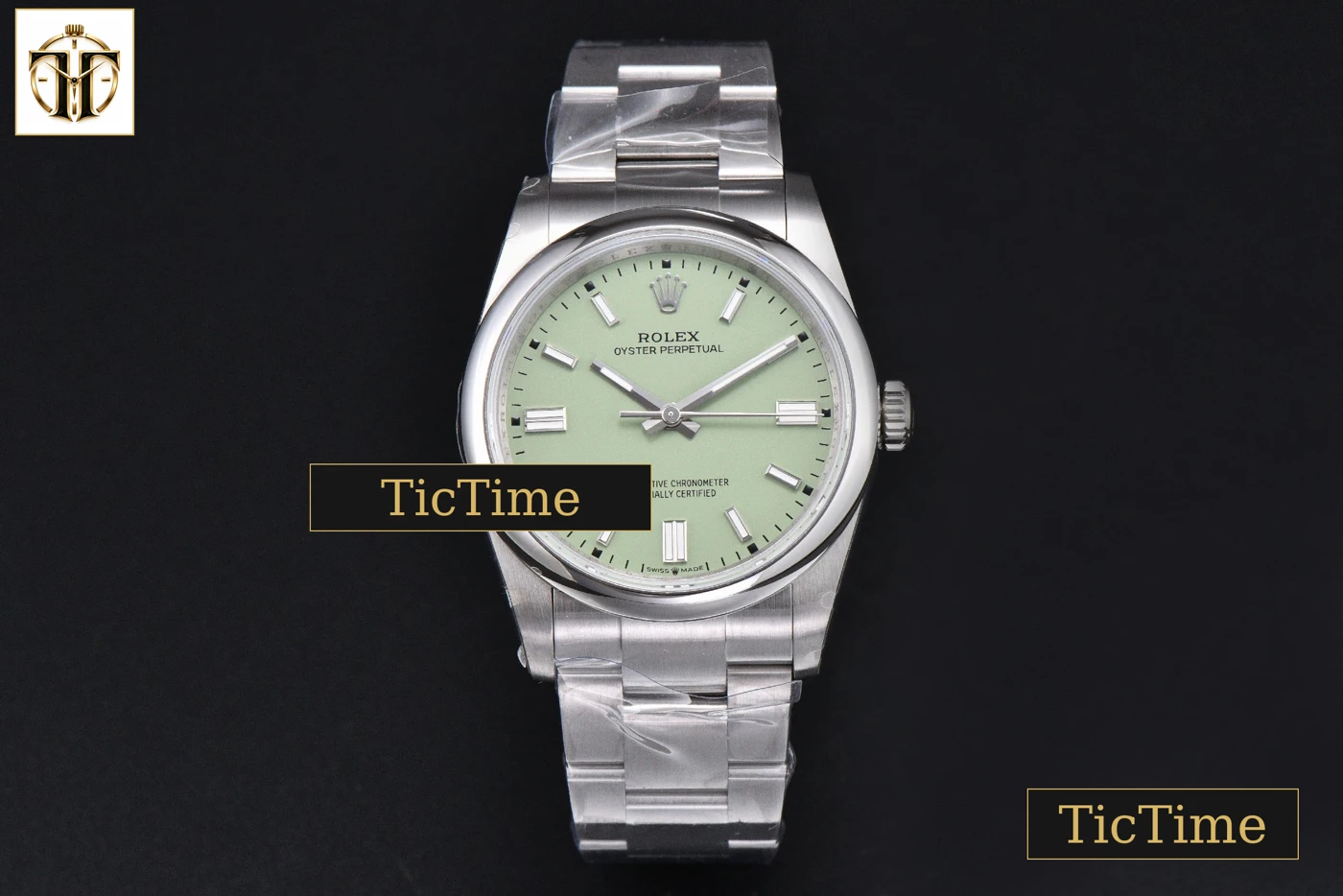 Vista frontal — Oyster Perpetual 316L Pistachio 126000 36mm BPF Green Dial SS Bracelet SH3132