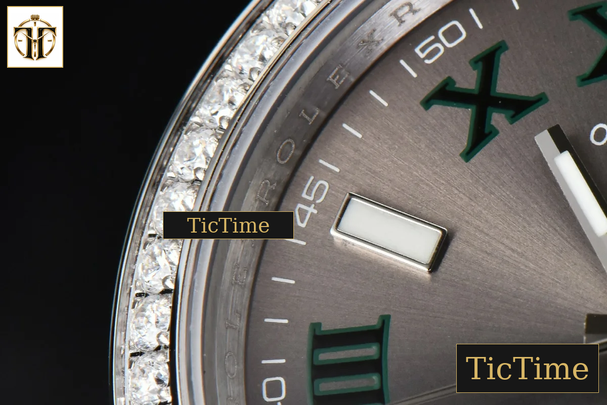 DateJust 36mm BPF Diamond Wimbledon Gray Dial Green Roma Marker Jubilee Bracelet A2824 — foto 6