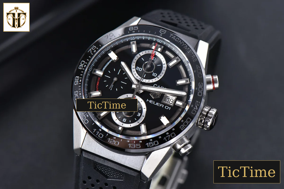 Calibre Heuer 01 Chrono 45mm XF PVD Skeleton Black Dial Black Rubber Strap A1887 — foto 5