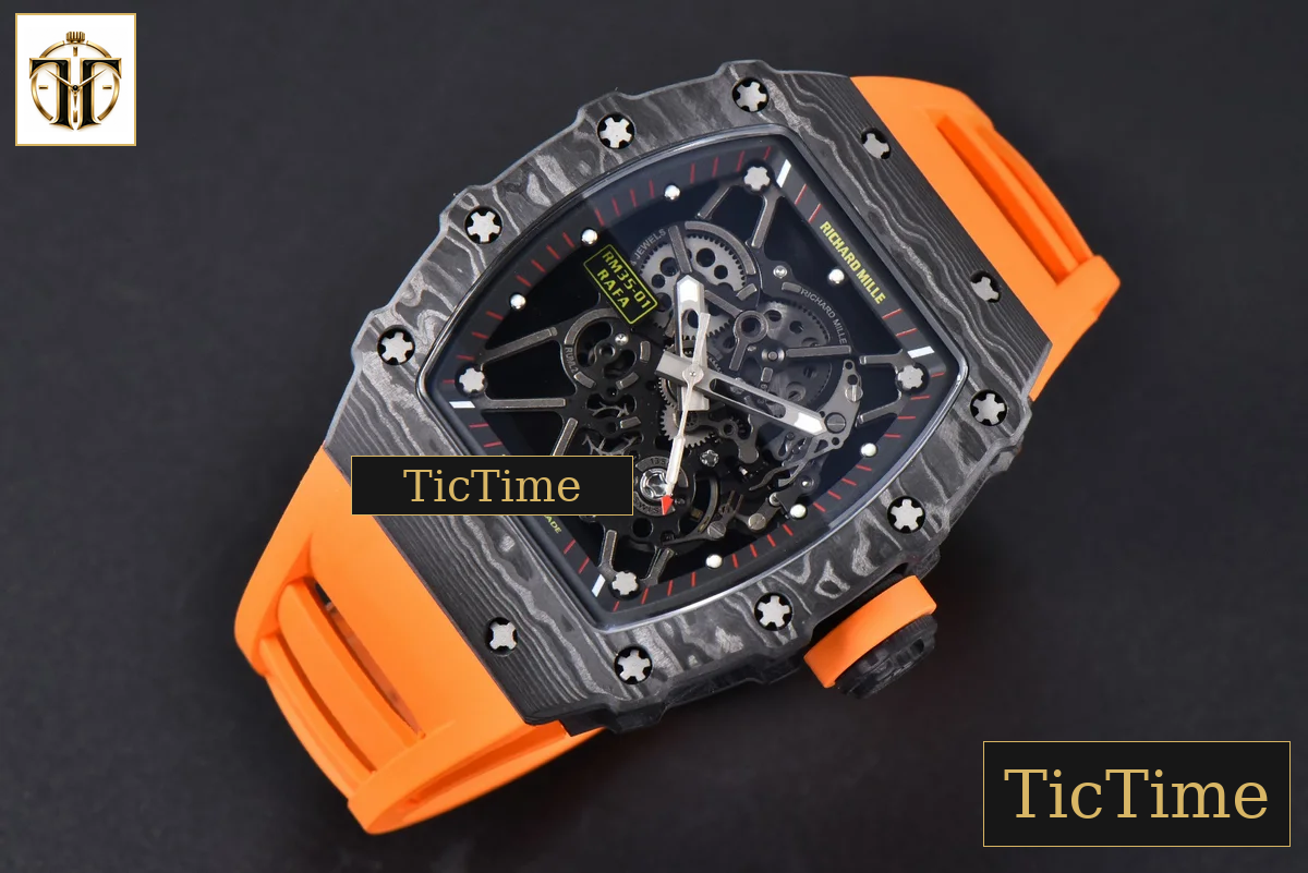 RM035-02 42mm T+F Black Forged Carbon Black Skeleton Dial Orange Crown Orange Rubber Strap RMUL2 — foto 4