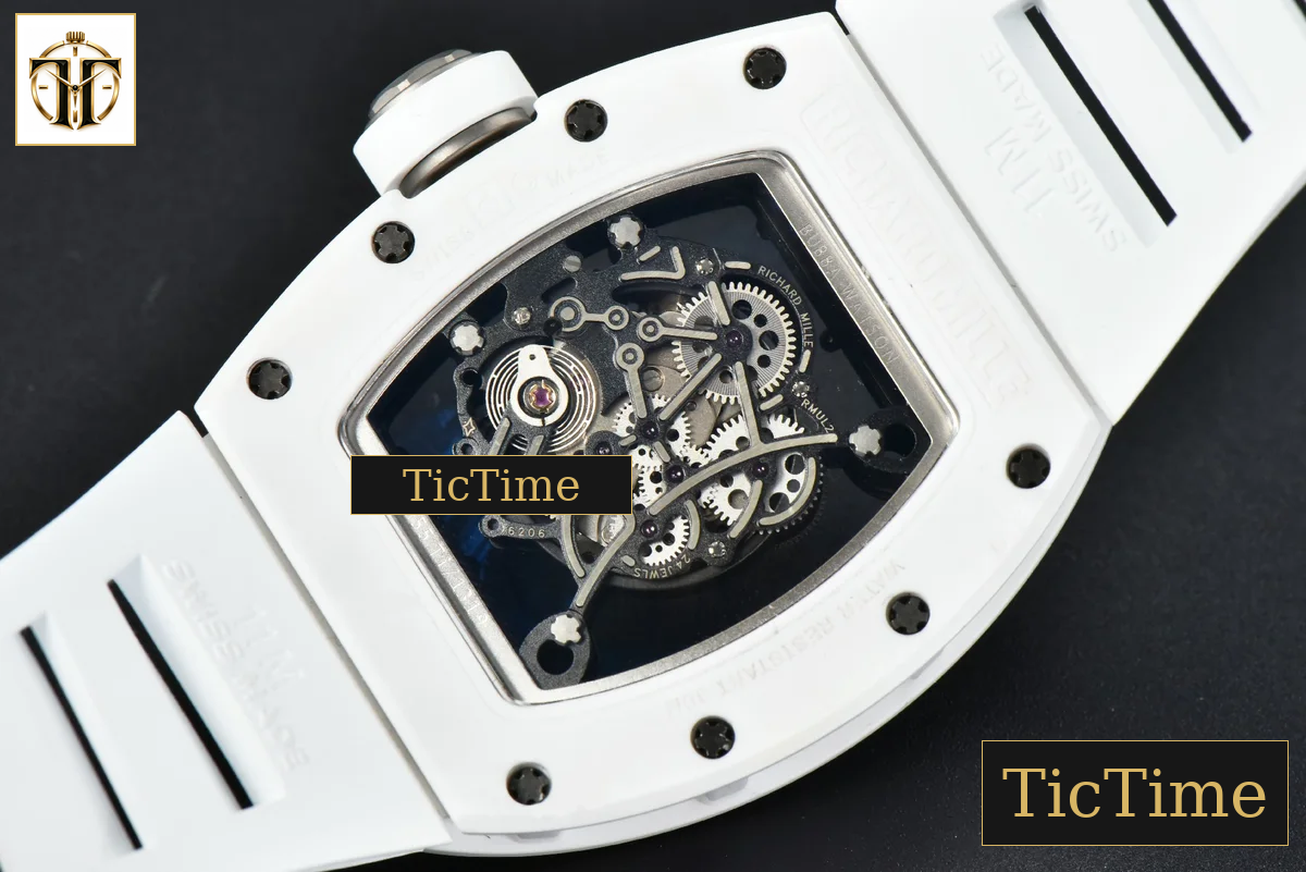 RM055 42.7mm ZF White Ceramic Black Skeleton Dial White Rubber Strap V6 NH05 — foto 21