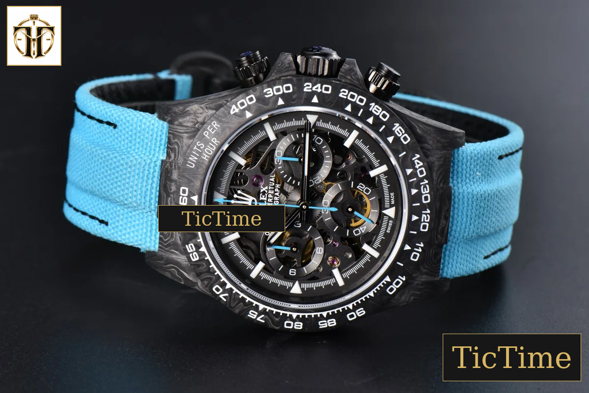 Daytona Montoya Carbon Fiber 40mm DIWF Skeleton Dial Blue Nylon Strap 4130 — foto 18