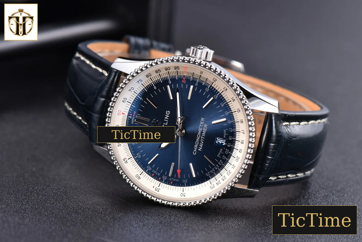 Navitimer 38mm TF SS Blue Dial White Bezel Blue Leather Strap A2824 — foto 13
