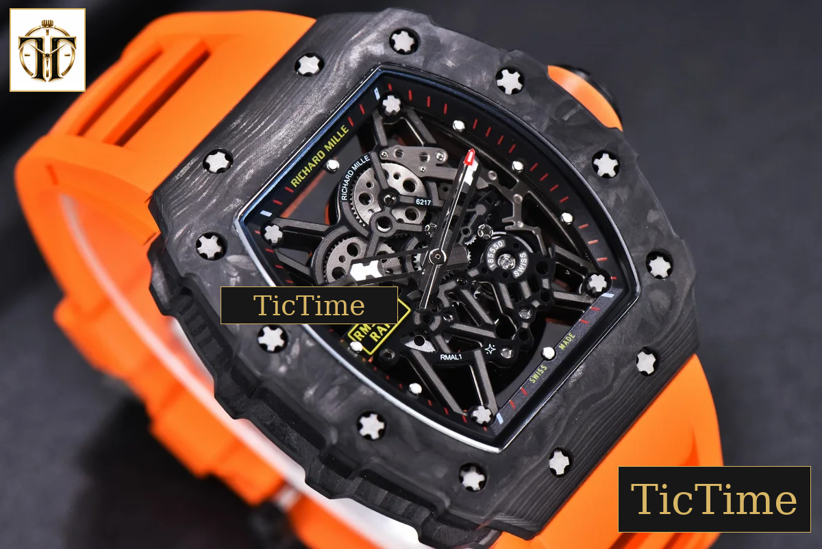 RM035-02 KVF Skeleton Dial Orange Orange Rubber Strap V3 Miyota8215 — foto 12