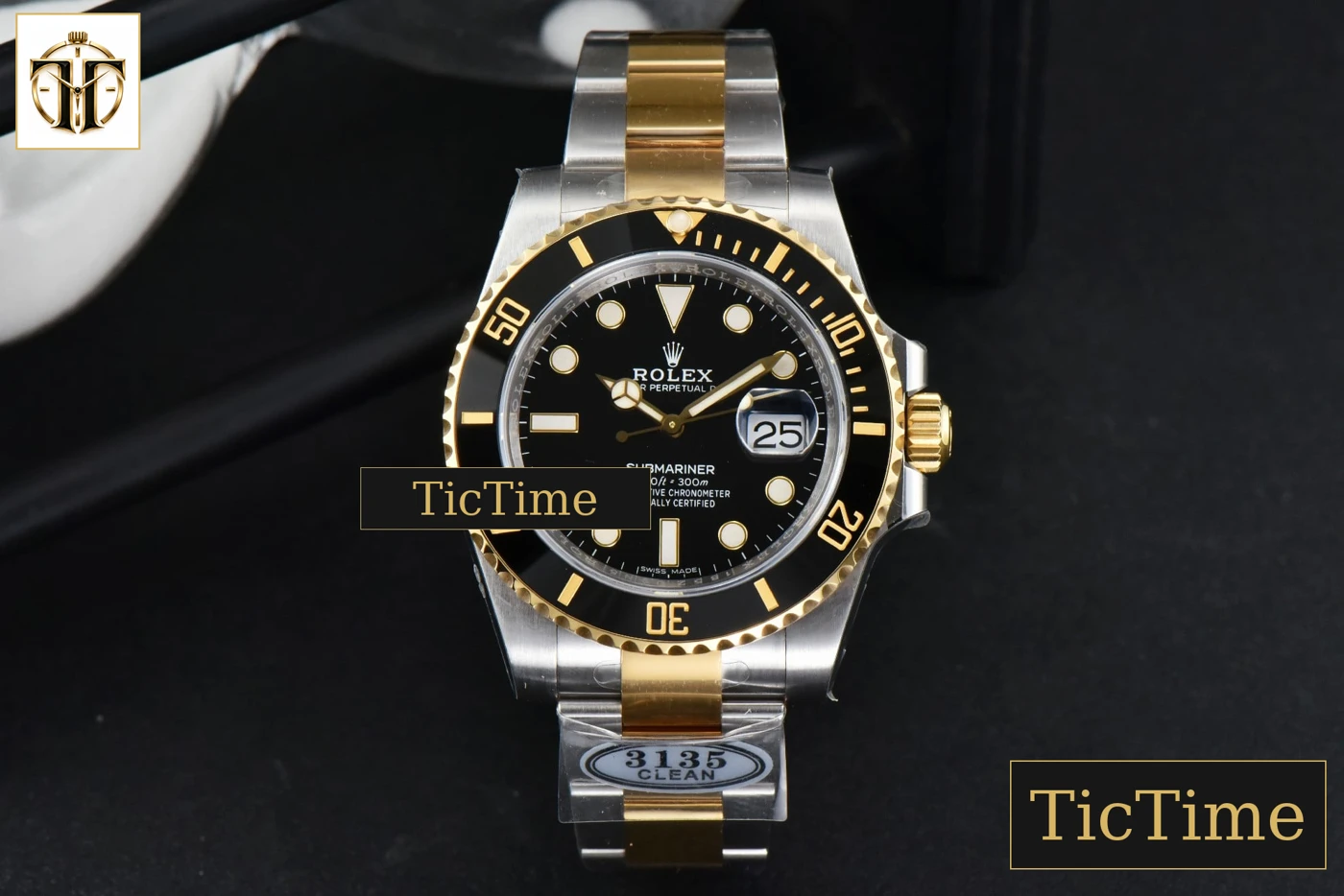 Vista frontal — Submariner LN 116613 40mm Clean Factory YG/SS Black Ceramic Black Dial YG/SS Bracelet VR3130