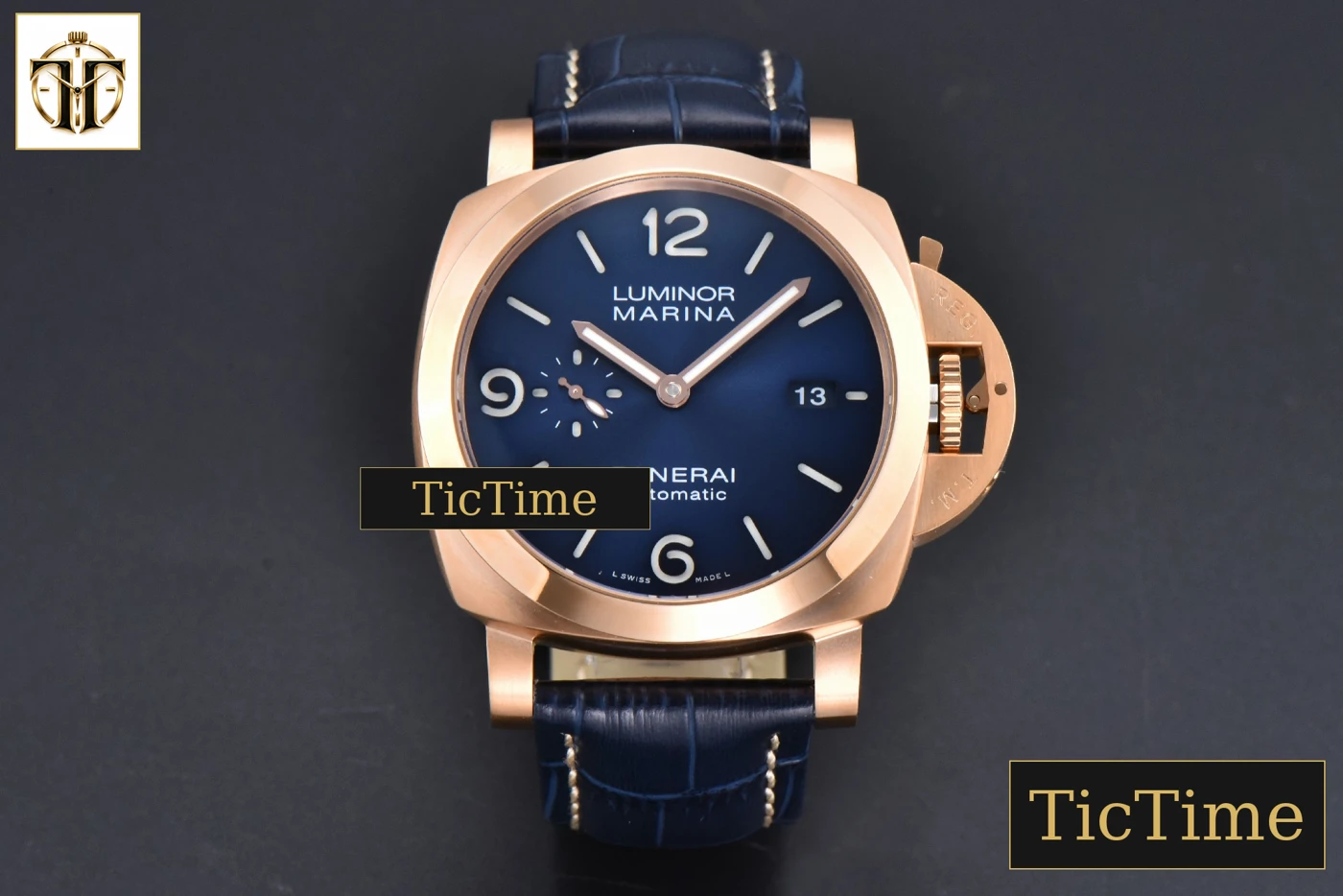 Vista frontal — PAM1112 44mm TTF RG 44 Blue Dial Blue Leather Strap P9010