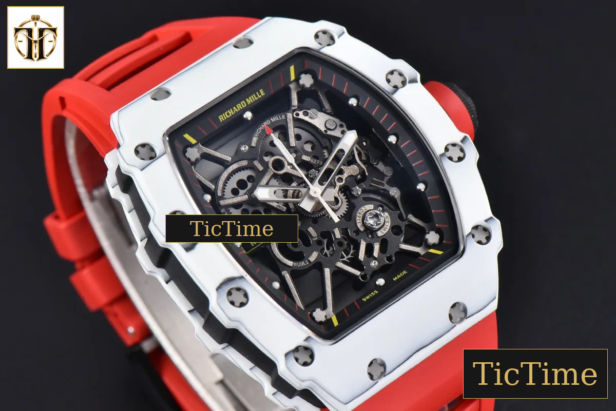 RM035-02 42mm T+F White Forged Carbon Black Skeleton Dial Red Crown Red Rubber Strap RMUL2 — foto 13