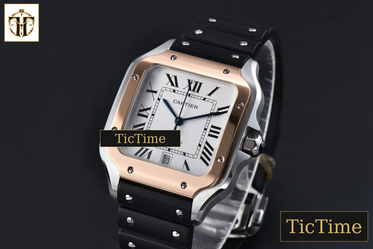 Santos de Cartier XL 40mm AF SS White Dial RG Bezel Black Rubber Strap Miyota 9015 — foto 3
