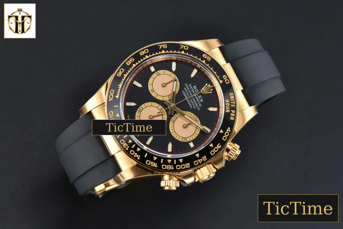 Daytona Oyster Cosmograph 126518 40mm Clean Factory YG Black Dial YG Subdial Black Oysterflex Strap DD431 — foto 3