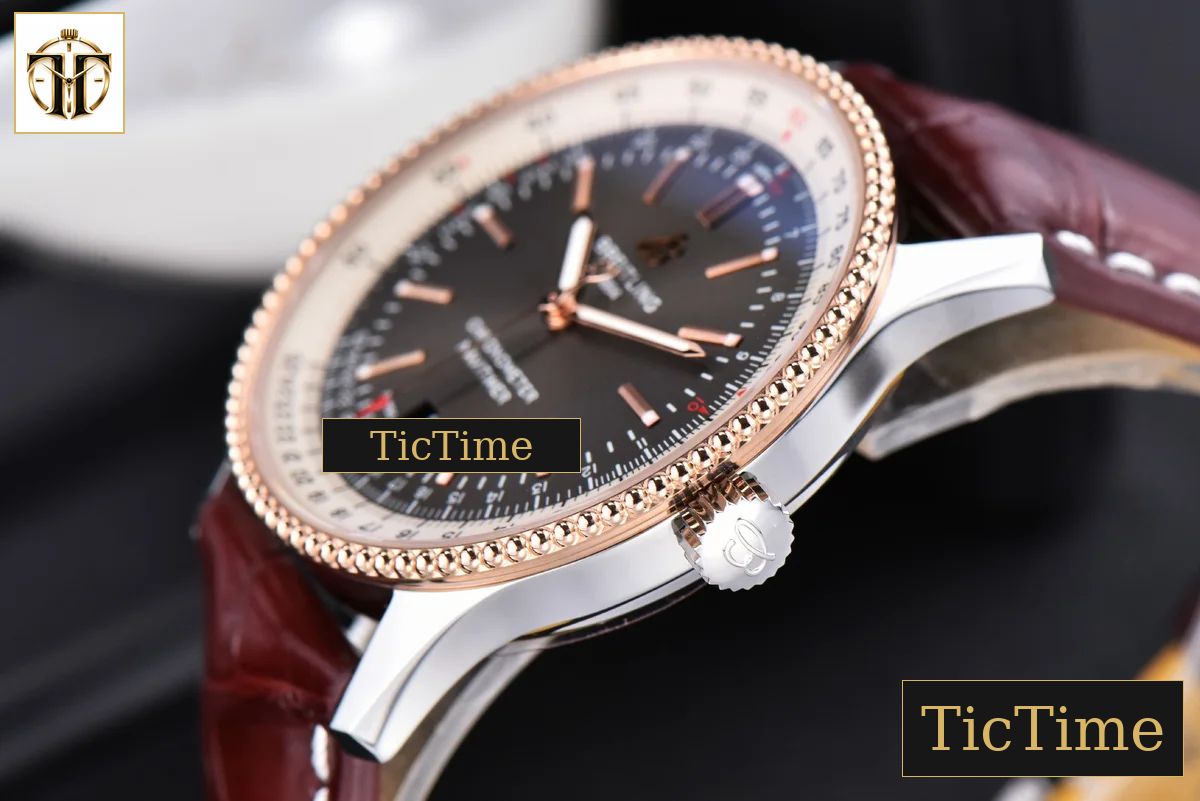 Navitimer 41mm TF RG Black Dial White Bezel Brown Leather Strap A2824 — foto 9