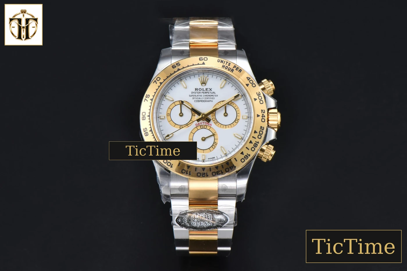 Vista frontal — Daytona 126503 40mm Clean Factory White Dial Lume Marker YG/SS Bracelet SH4131