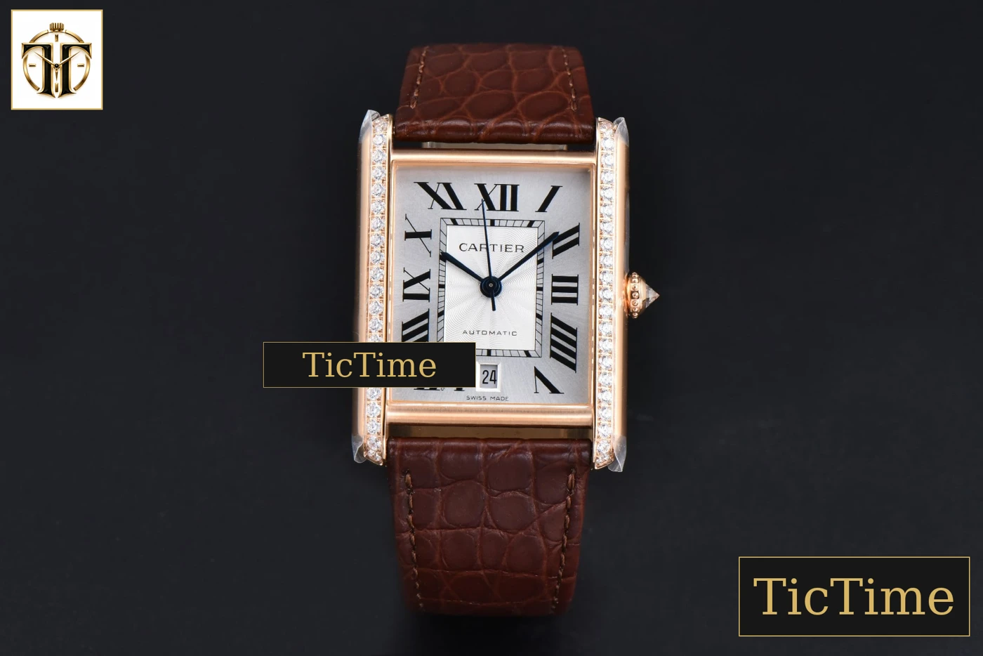 Vista frontal — Tank Solo XL Automatic 31mm x 41mm AF RG Diamond Brown Leather Strap 9015