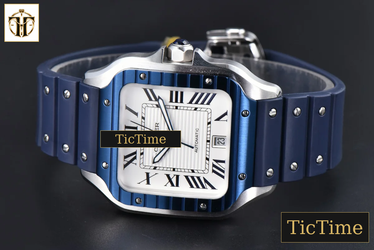 Santos de Cartier XL 40mm AF SS White Dial Blue Bezel Blue Rubber Strap Miyota 9015 — foto 11