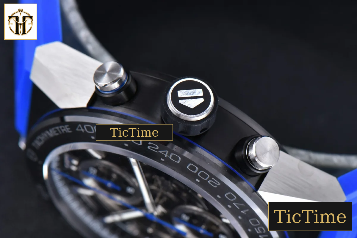 Calibre Heuer 01 Chrono 45mm XF PVD Skeleton Dial Blue Hand Blue Rubber Strap A1887 — foto 13