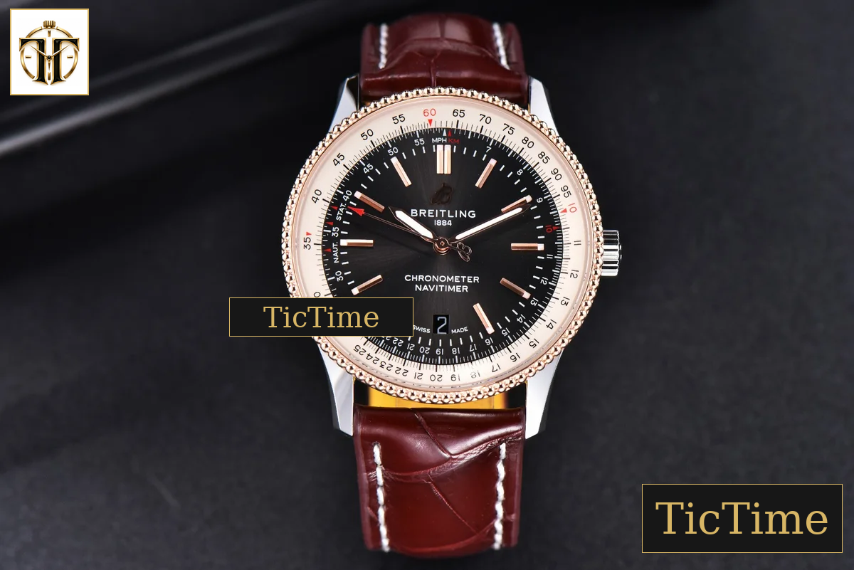 Navitimer 41mm TF RG Black Dial White Bezel Brown Leather Strap A2824 — foto 3