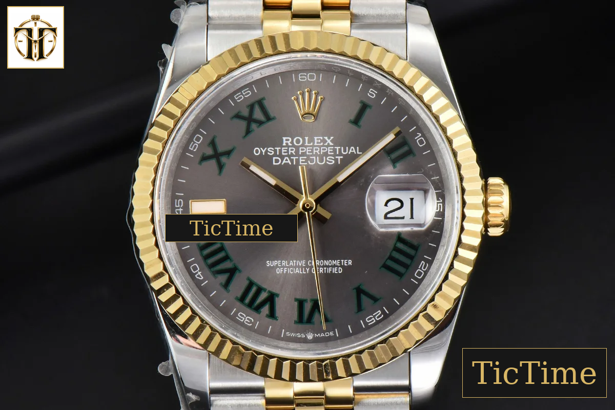 DateJust 36mm BPF YG/SS Wimbledon Gray Dial Green Roma Marker Jubilee Bracelet A2824 — foto 2