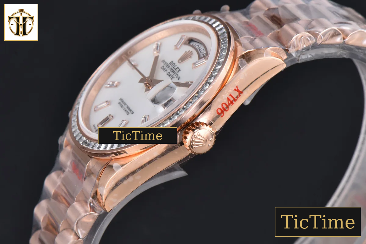 DayDate 36mm GMF RG Diamond Bezel White Dial Roman Marker President Bracelet (Tungsten) A2836 — foto 12
