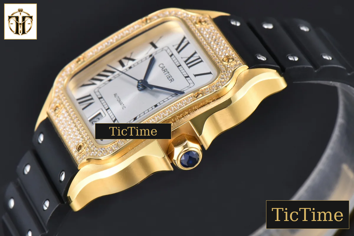 Santos de Cartier XL 40mm AF YG White Dial YG Diamond Bezel Black Rubber Strap Miyota 9015 — foto 9
