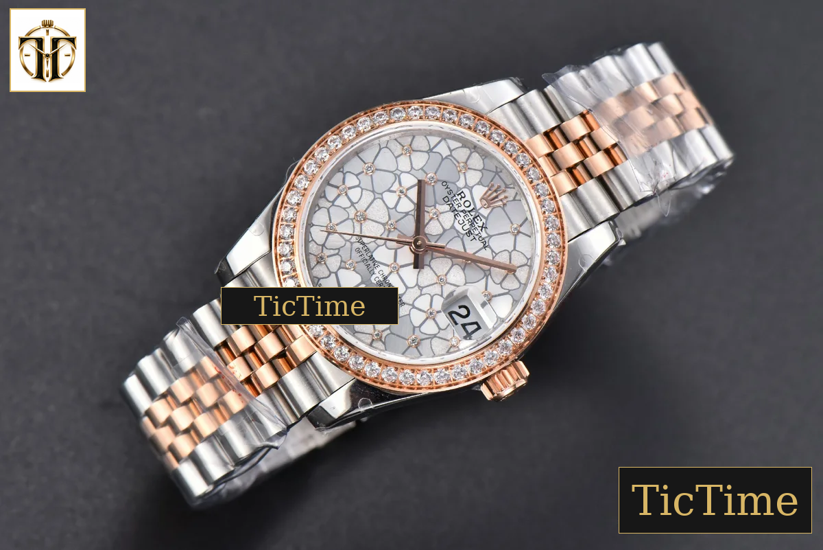 DateJust 904L 31mm GMF RG/SS Diamond Bezel Silver Flowers Dial Jubilee Bracelet A2824 — foto 4
