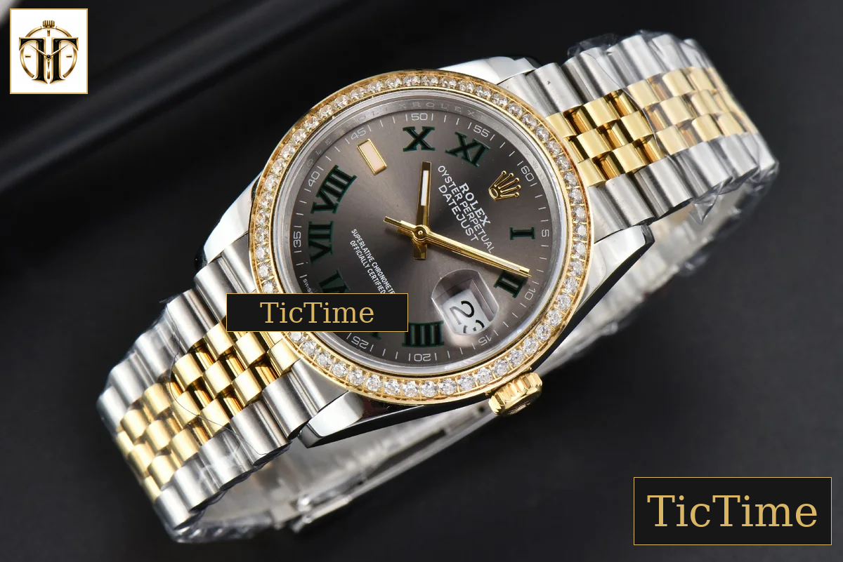 DateJust 36mm BPF YG/SS Diamond Wimbledon Gray Dial Green Marker Jubilee Bracelet A2824 — foto 15